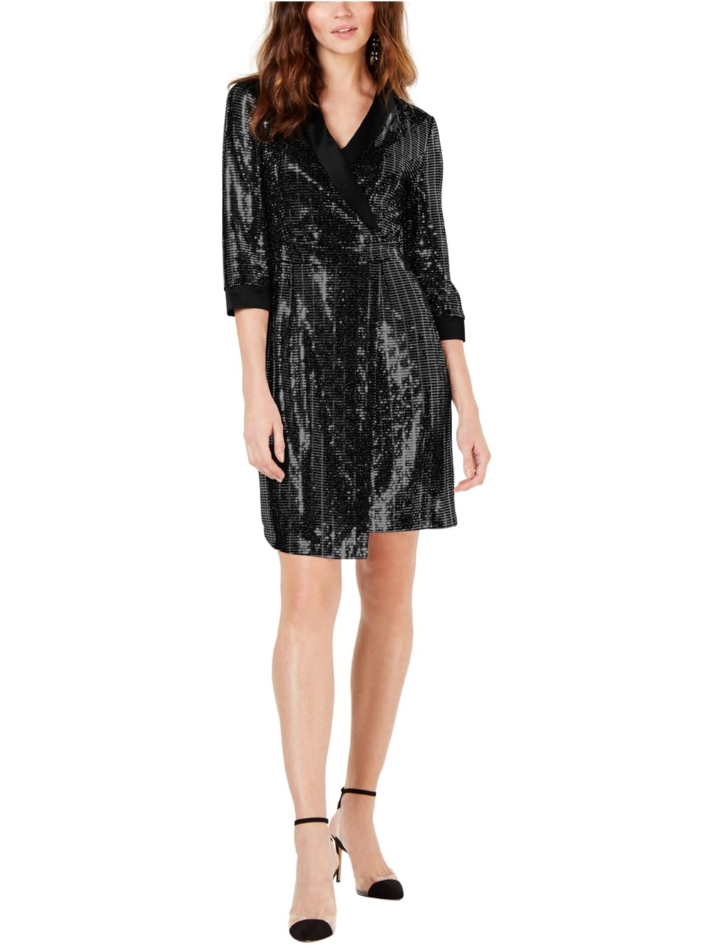 INC International Concepts Black Sequin Long Sleeve Dress Size 0X